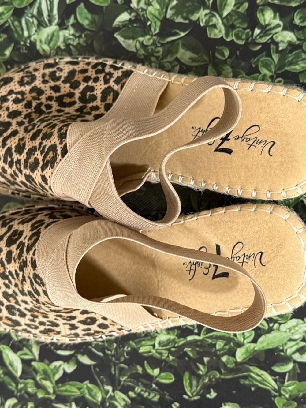 Leopard Print Espadrille Wedge Sandals - Beige